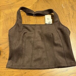 Sincerely Jules brown halter corset top M | back zip y2k coquette‎